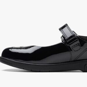 Clarks Girls Jazzy Jig Mary Jane Flat, Black Pat, Kid